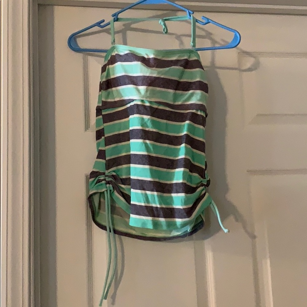 Mint Green and Gray Striped Tankini